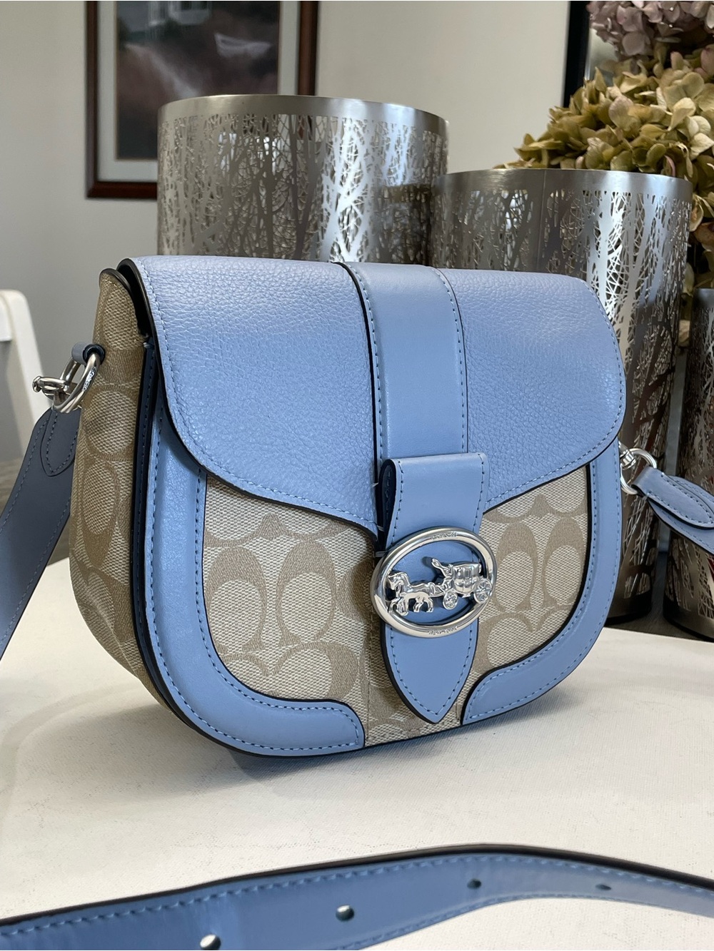 Coach Blue Signature Canvas Saddle Bag